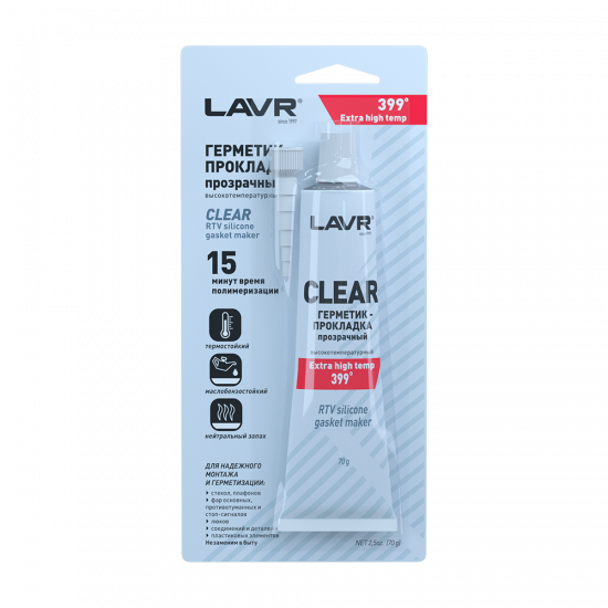 LAVR 1740 Герметик-прокладка прозрачный высокотемпературный Clear, 70г (12 шт)